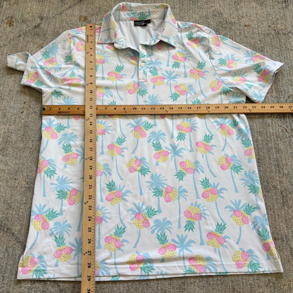 SUNDAY SWAGGER Tropical Print Men's Polo Shirt Size Large Novelty Vacation Fun - Picture 6 of 7